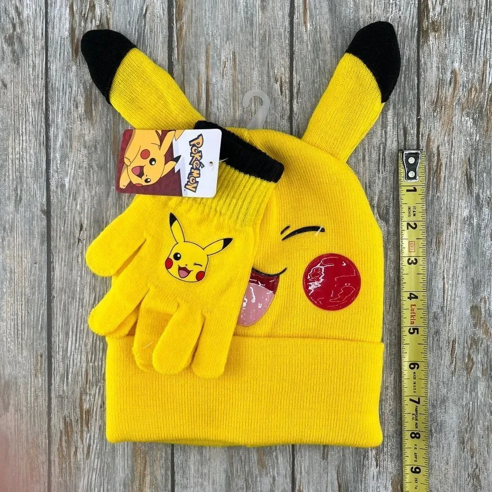 Boys Pokemon Pikachu Knit Beanie & Gloves 2-PieceSet